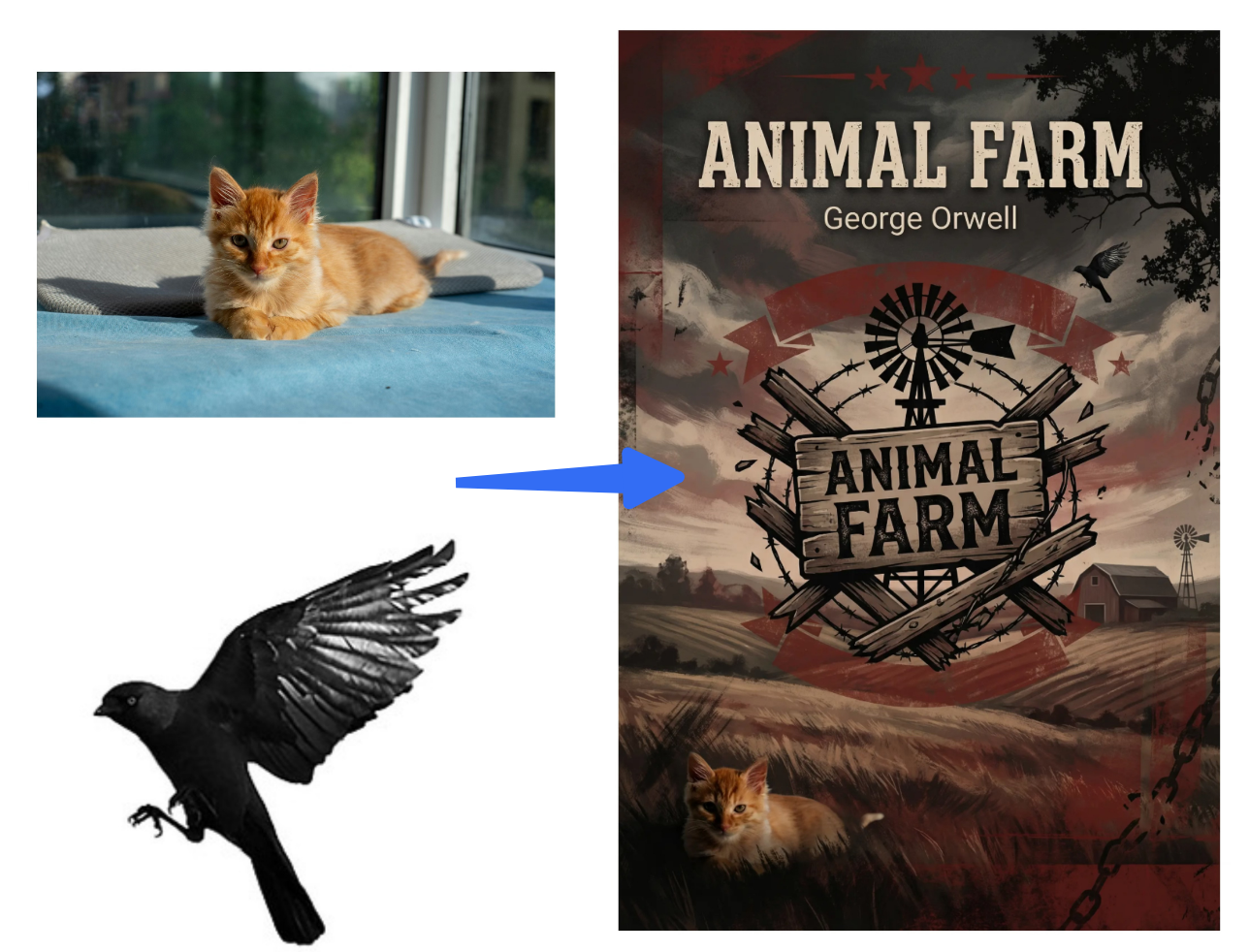 Fusione multi-immagine del poster della fattoria degli animali