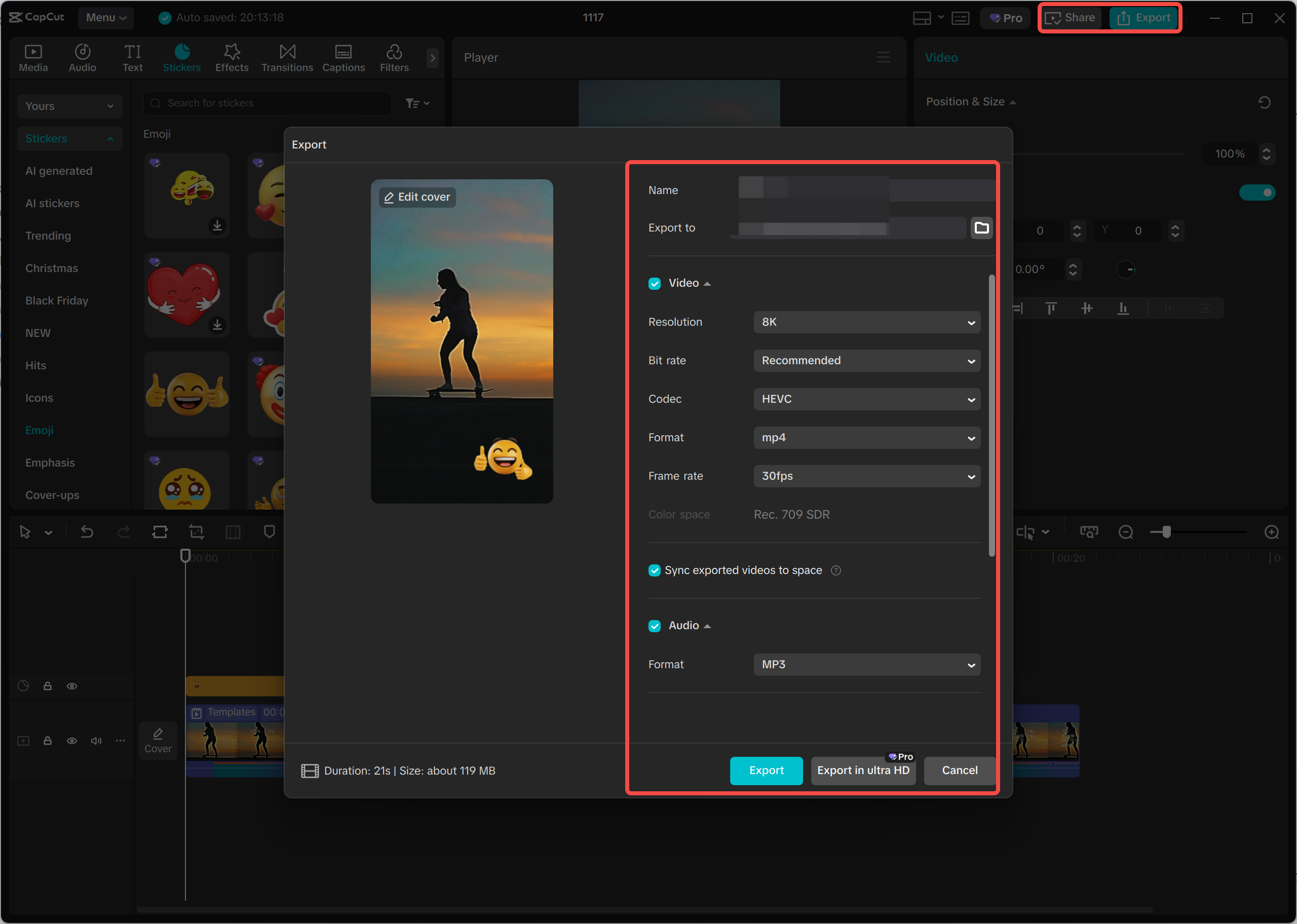 Exporteinstellungen optimiert für TikTok in CapCut-Desktop