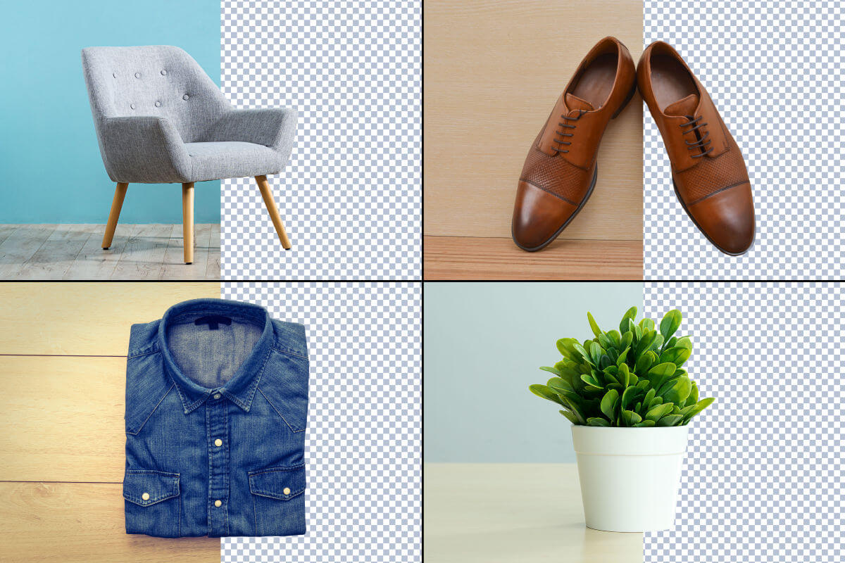 4 images pieced together with and without backgrounds