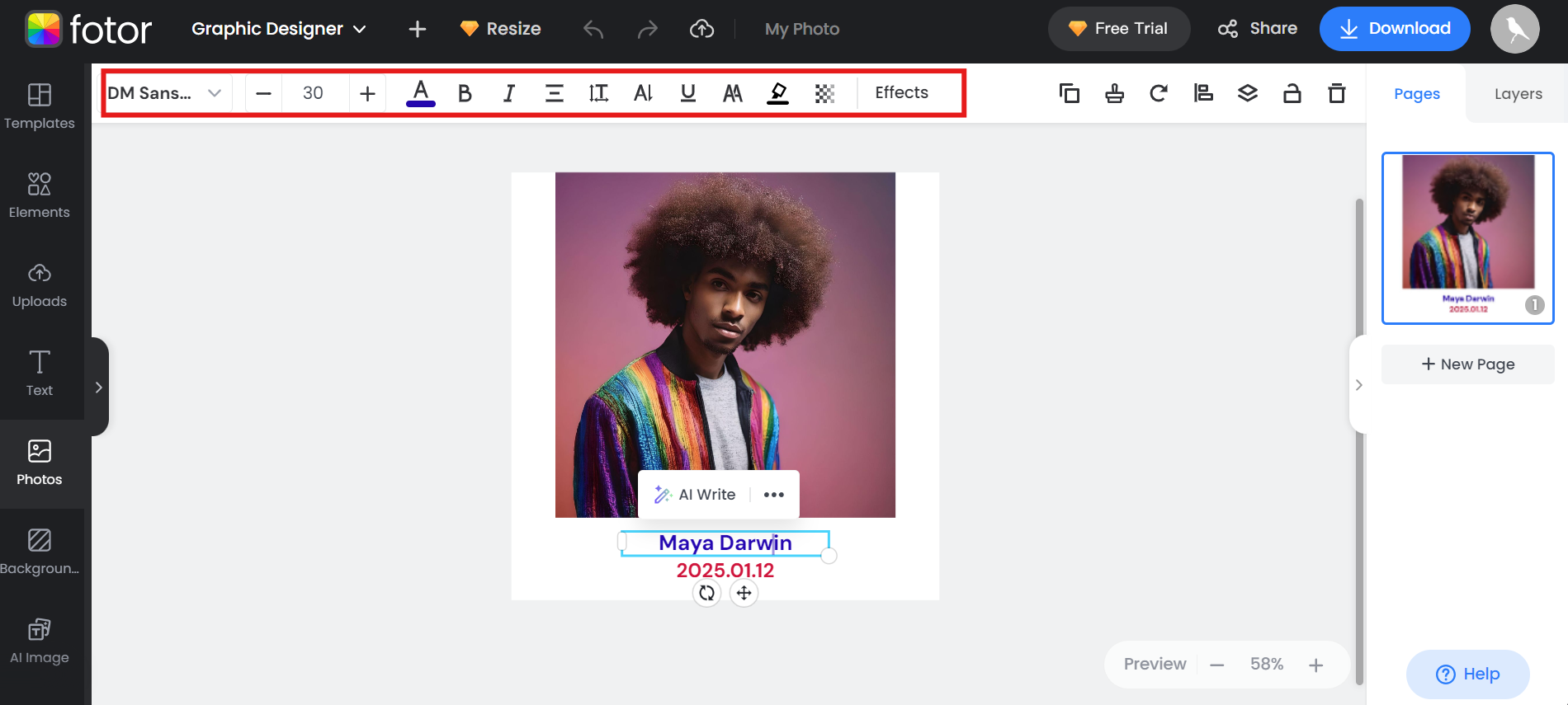 Nombre de la foto y fecha con