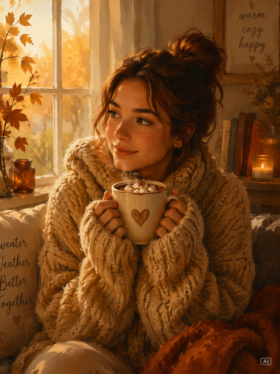 Cozy sweater portrait art prompt generated by Pippit