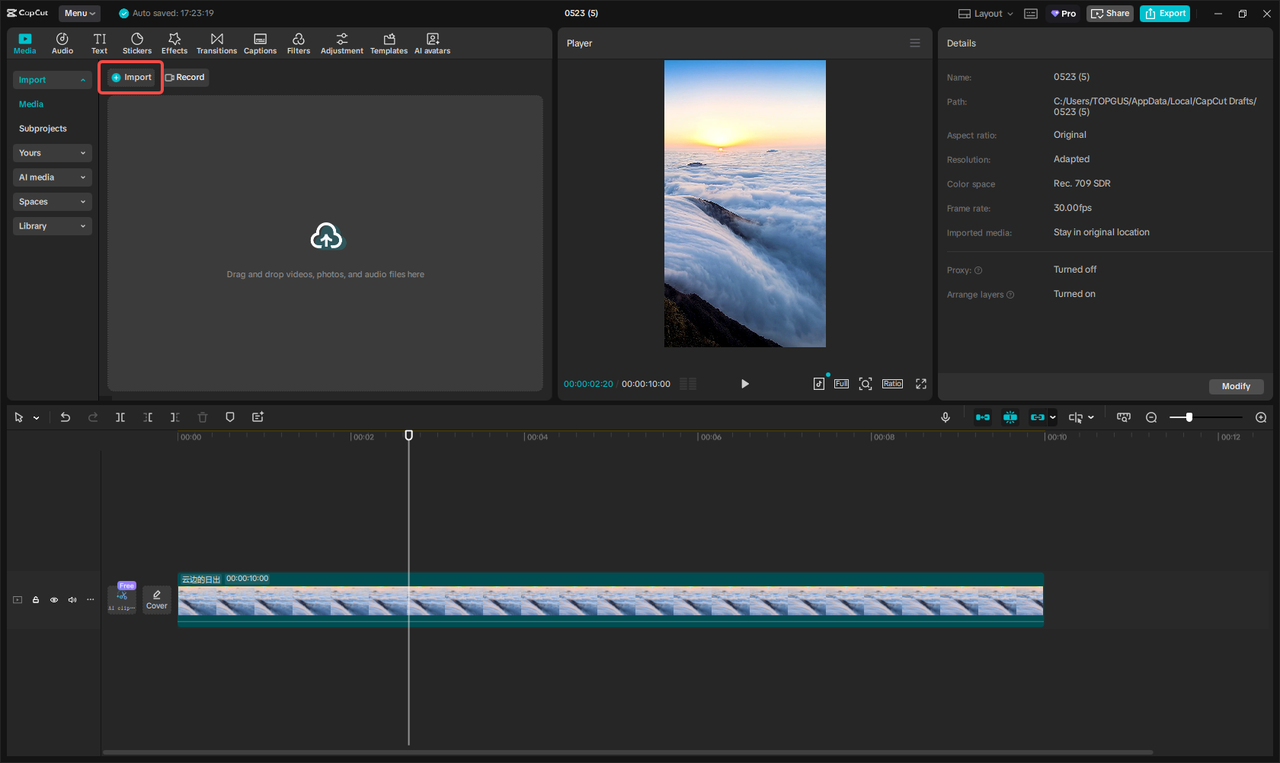 Importing the video into CapCut