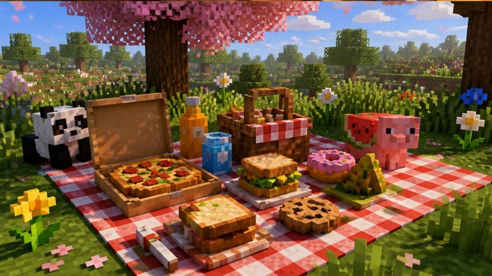 Trendy Minecraft Food Prompts — a playful Minecraft food close-up in a bright world