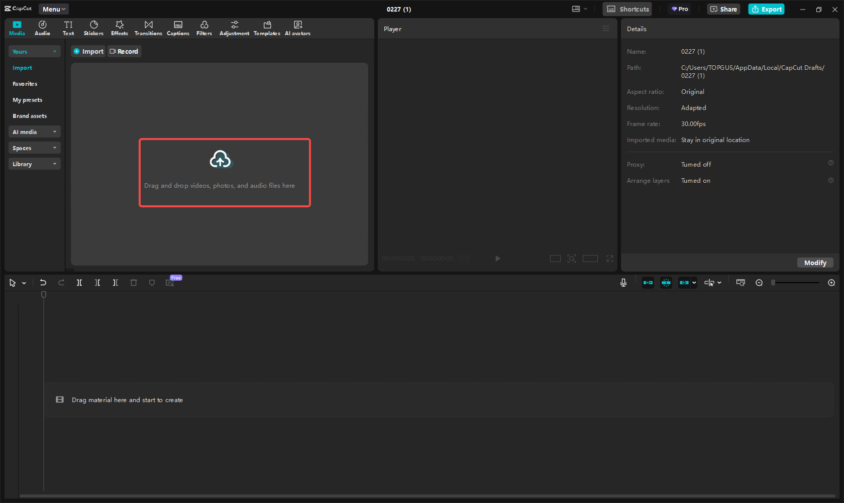 Importez vos clips
