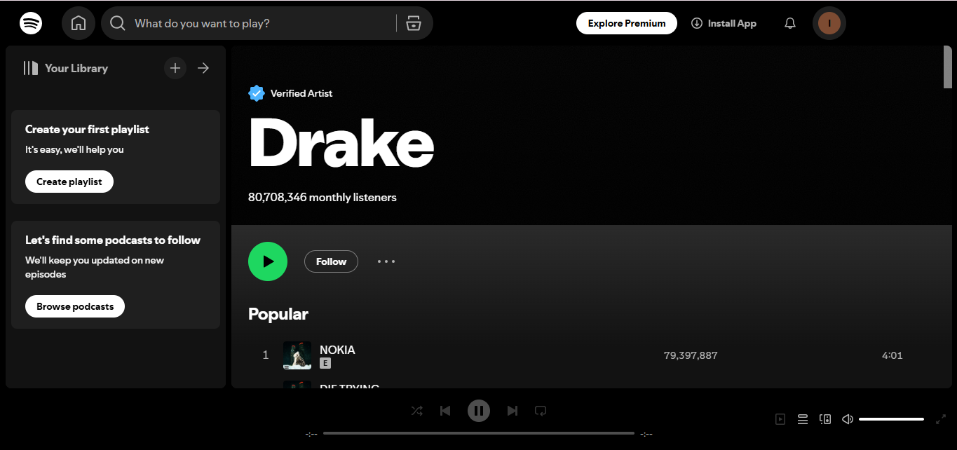 Drake - Le rappeur le plus suivi sur Spotify