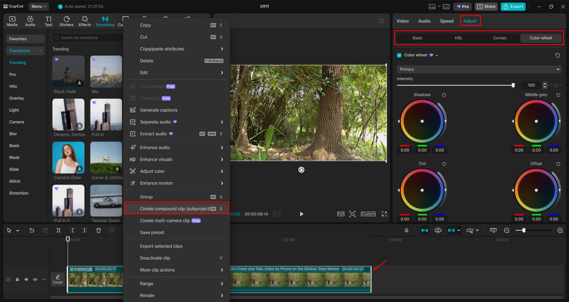 Combinazione di clip video con l' CapCut editor video desktop