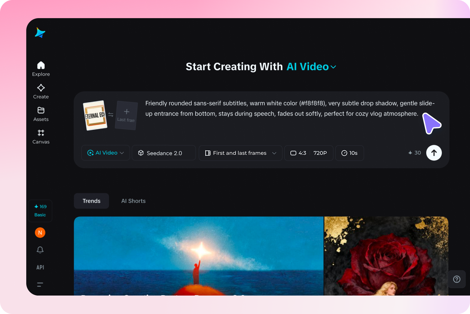 Write an animated text prompt for video