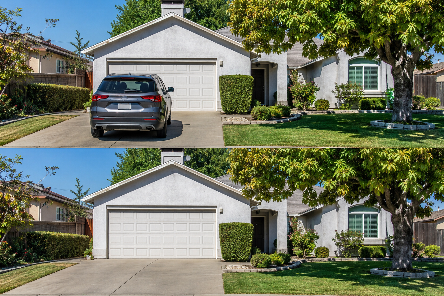 Dreamina remove car from photo prompt example 2: Clean Driveway Photo