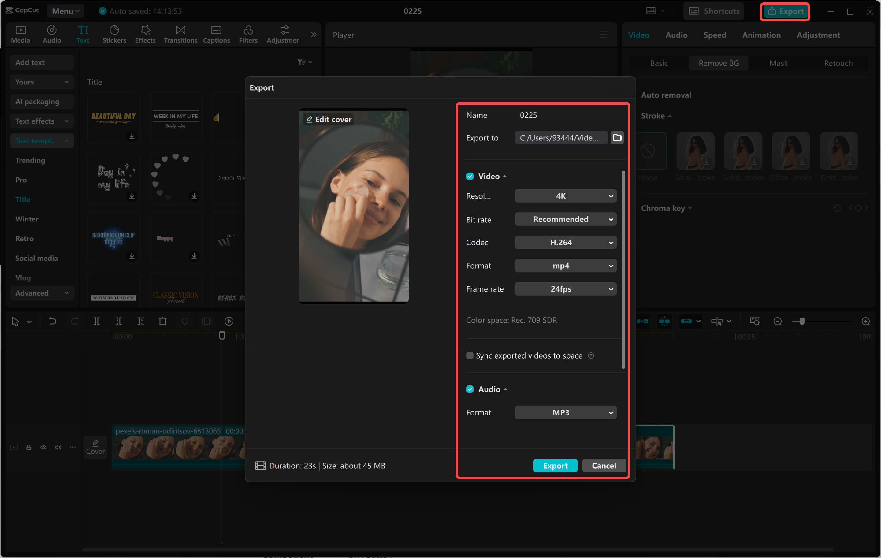 Vie kelaa editoinnin jälkeen CapCut-työpöytävideoeditorissa