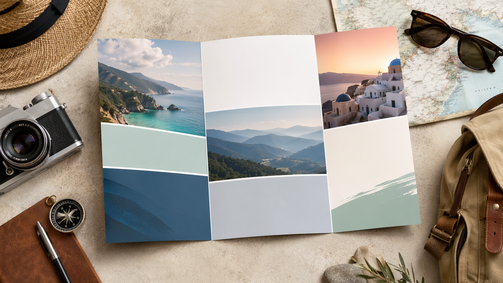 Dreamina brochure mockup prompt example 5: Travel Brochure Scene