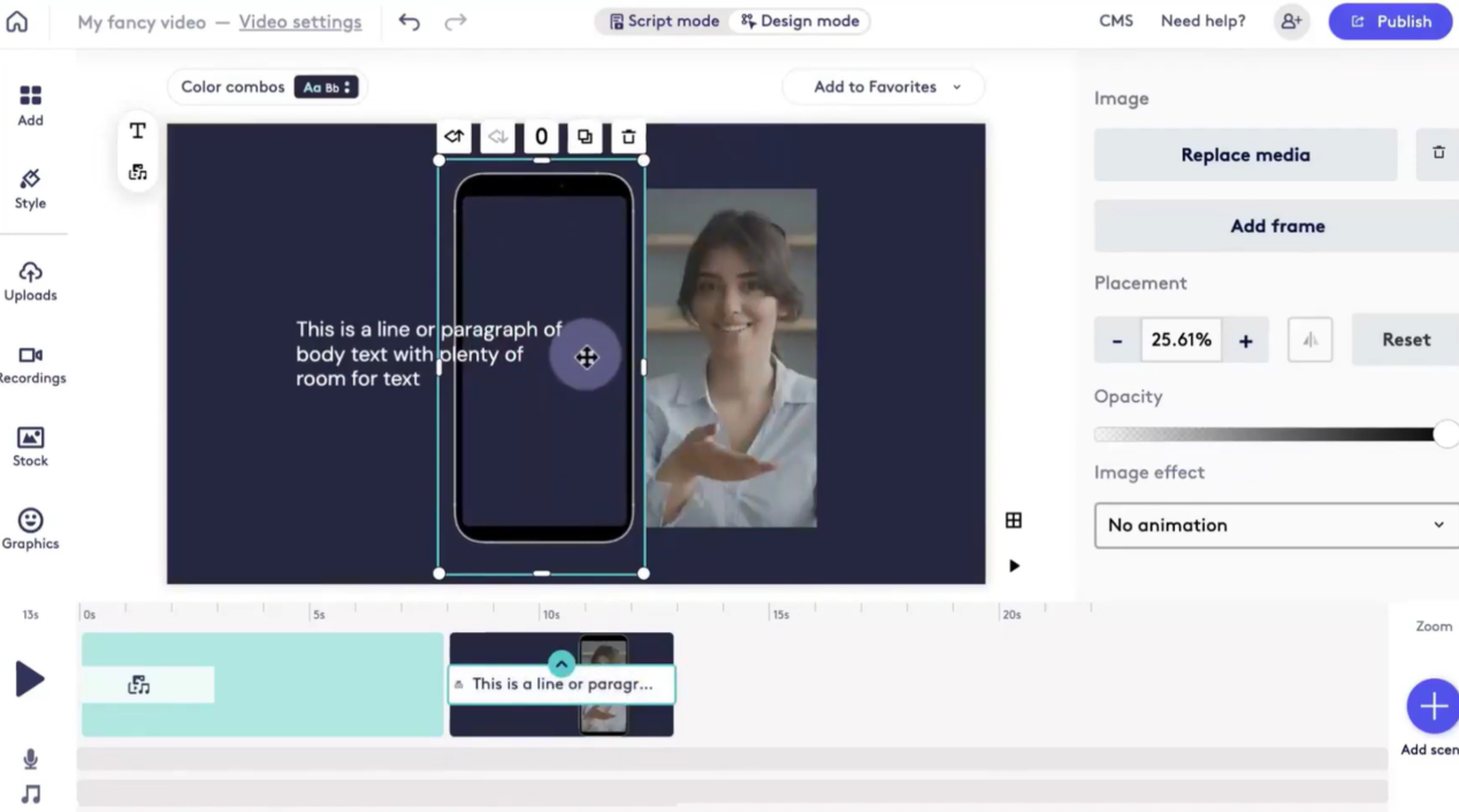 Interfejs Biteable – dostępnego narzędzia do tworzenia wideo na potrzeby marketingu.