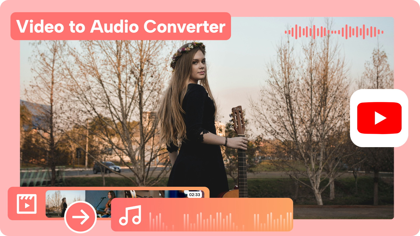 Eine moderne und übersichtliche Schnittstelle eines YouTube-zu-MP3-Konverters, die Einfachheit und Geschwindigkeit betont. Im Hintergrund ist eine Wellenformgrafik sichtbar.
