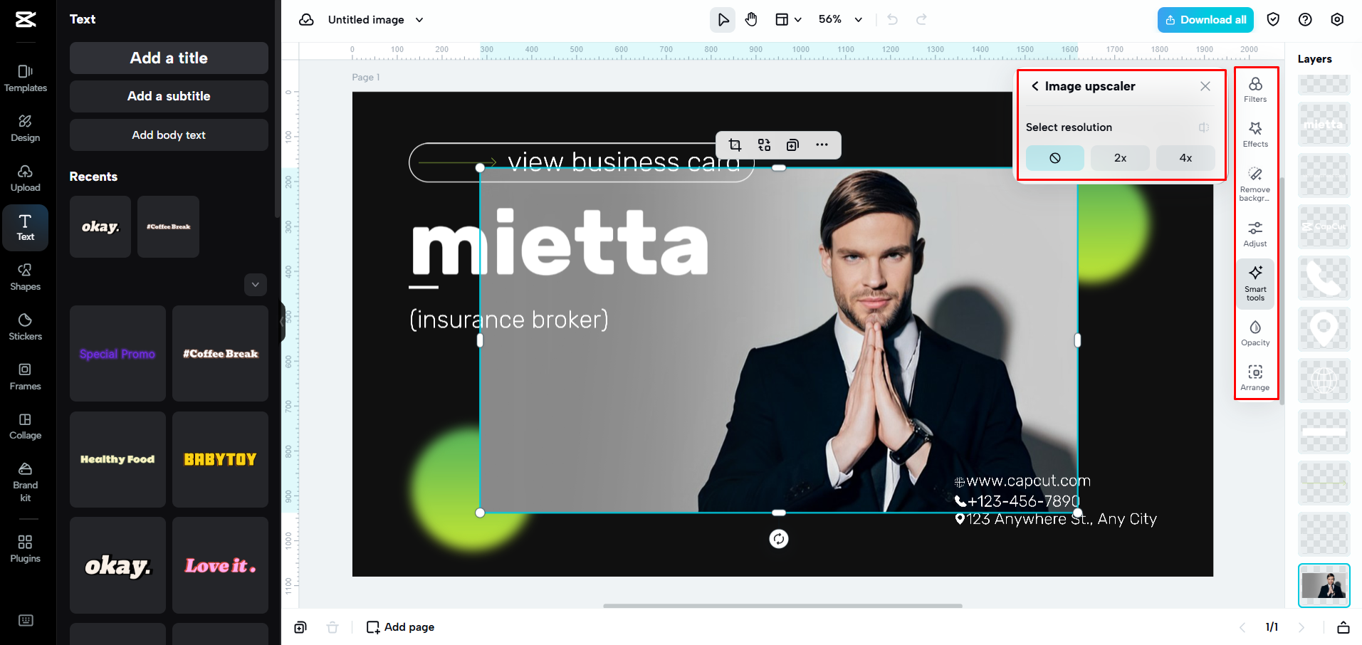 Mengedit templat kad dalam CapCut Web