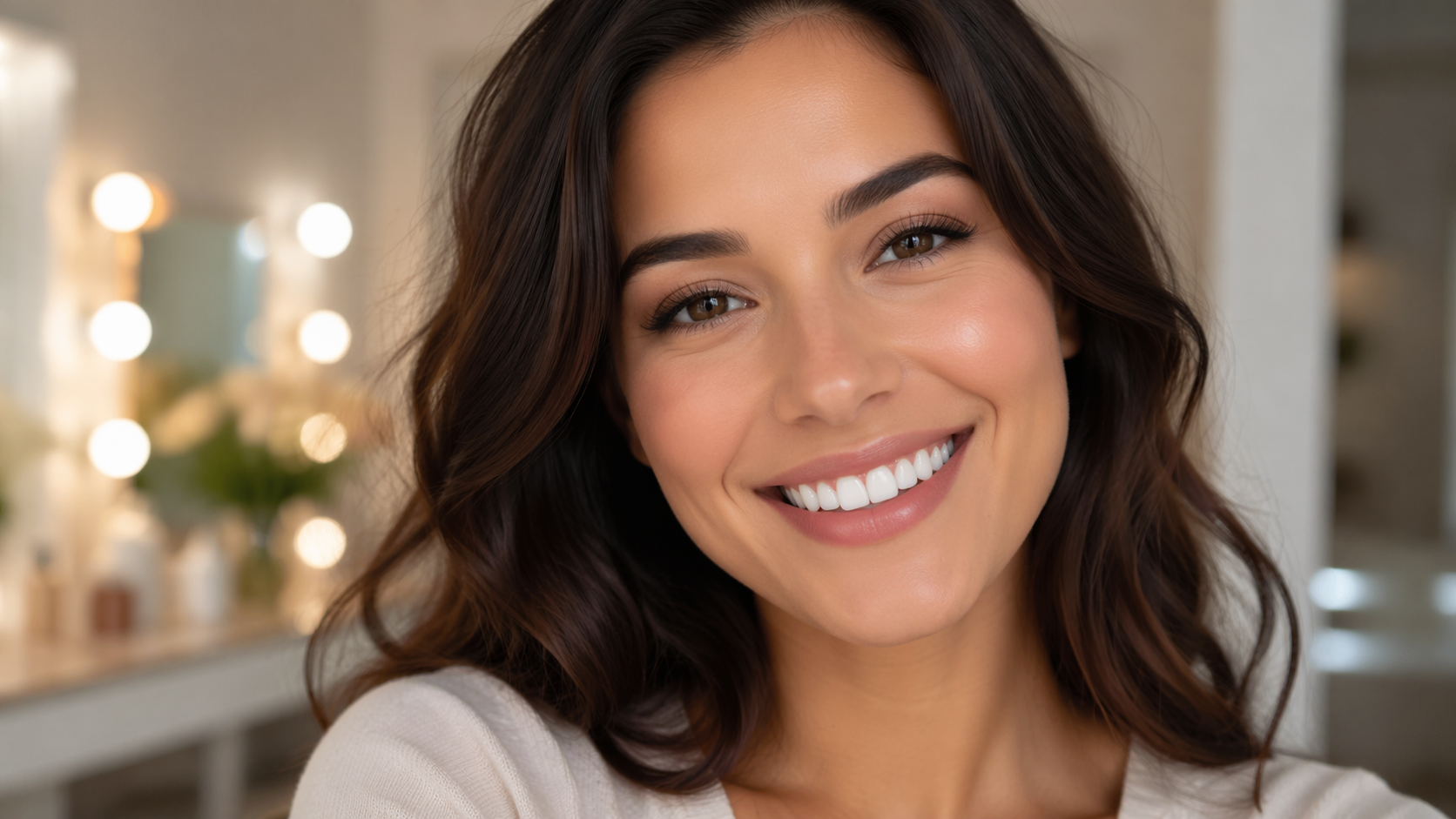 Dreamina teeth whitening filter prompt example 6: Clean Studio Smile Closeup
