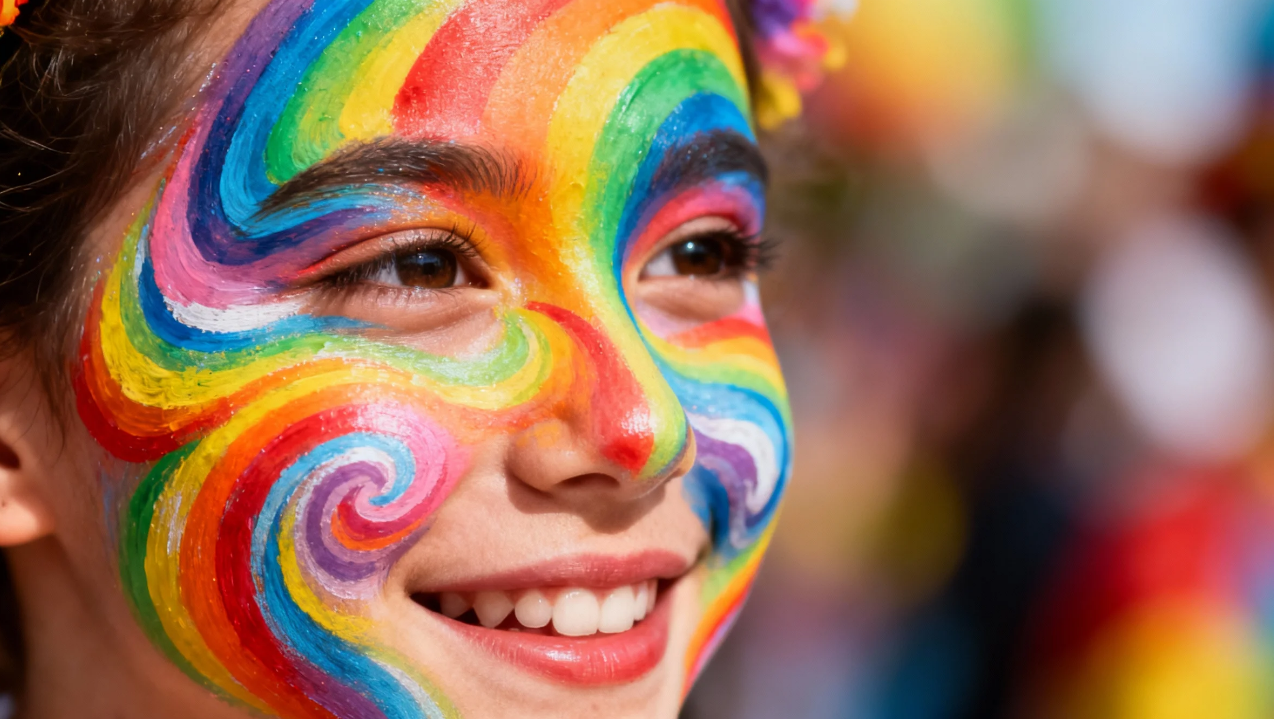 Rainbow swirls face art image