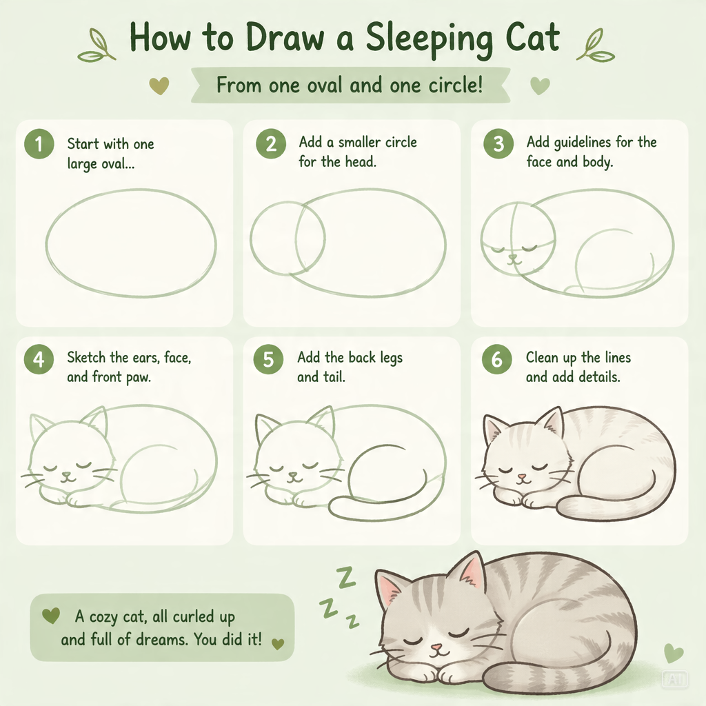 Sleeping cat drawing guide generated by Pippit