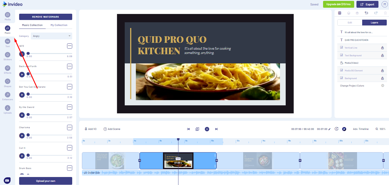 อินเทอร์เฟซของ Invideo AI - โปรแกรมแก้ไขคลิปวิดีโอที่เข้าถึงได้สูง