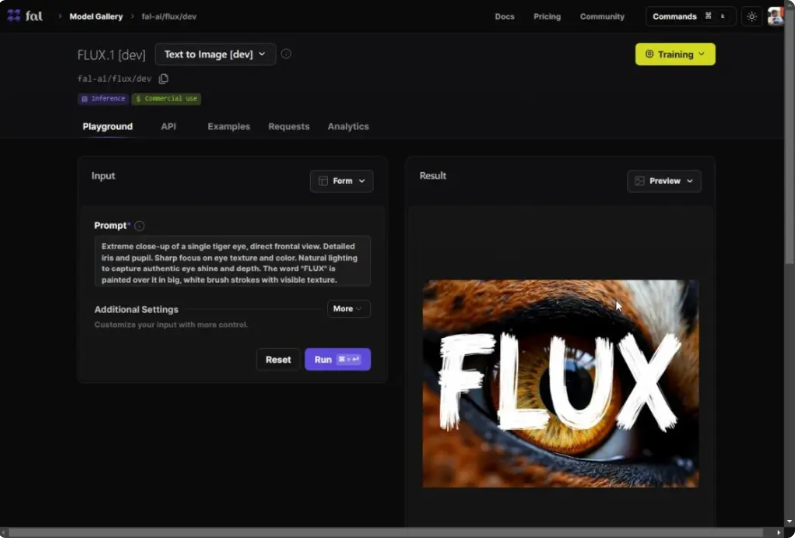 อินเทอร์เฟซของ Fal.ai - ตัวสร้างภาพ Flux AI ที่มีประสิทธิภาพ