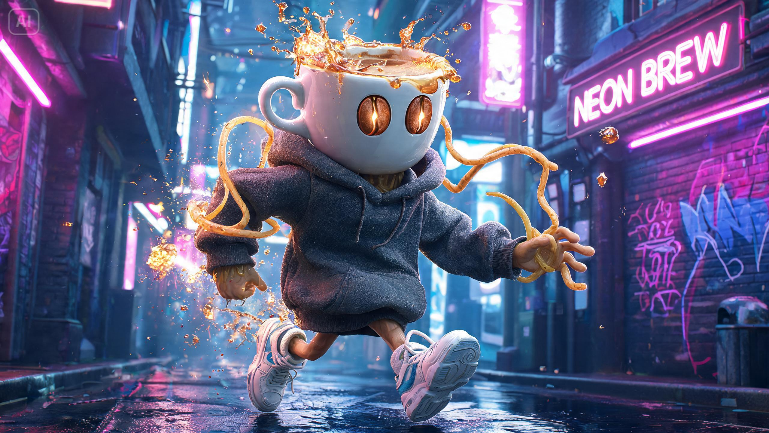 The espresso goblin of the neon alley