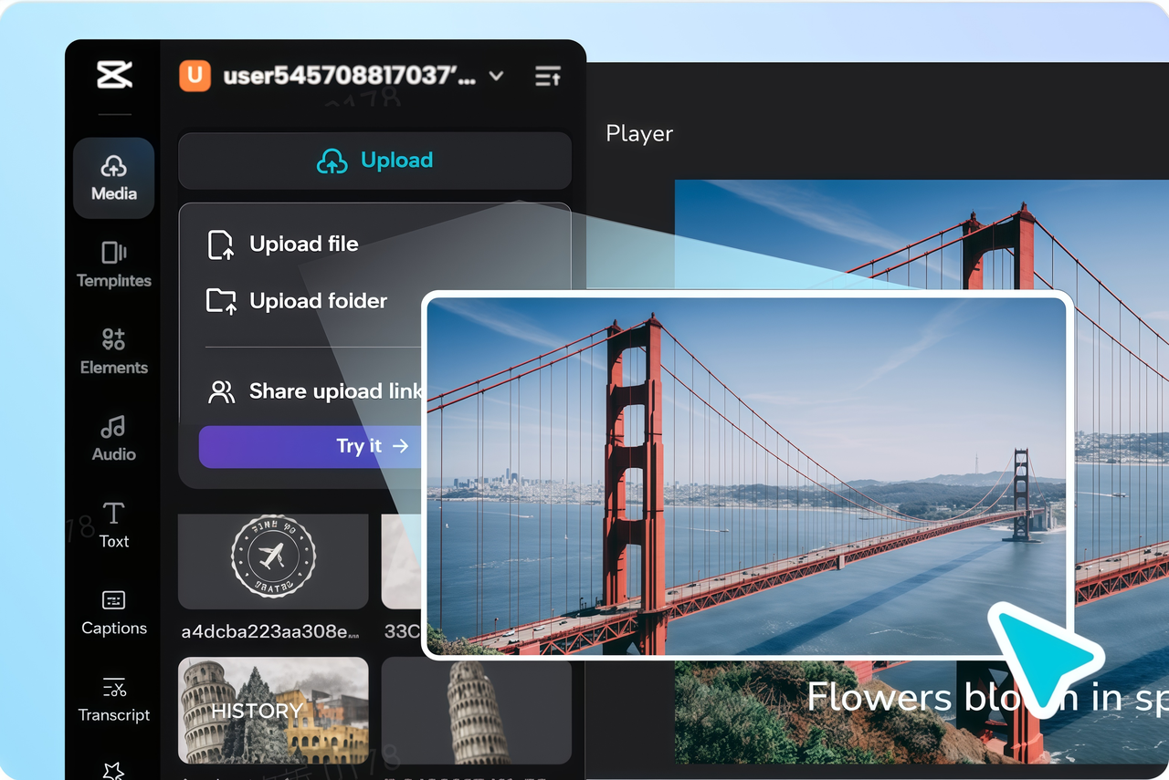 Upload video in CapCut