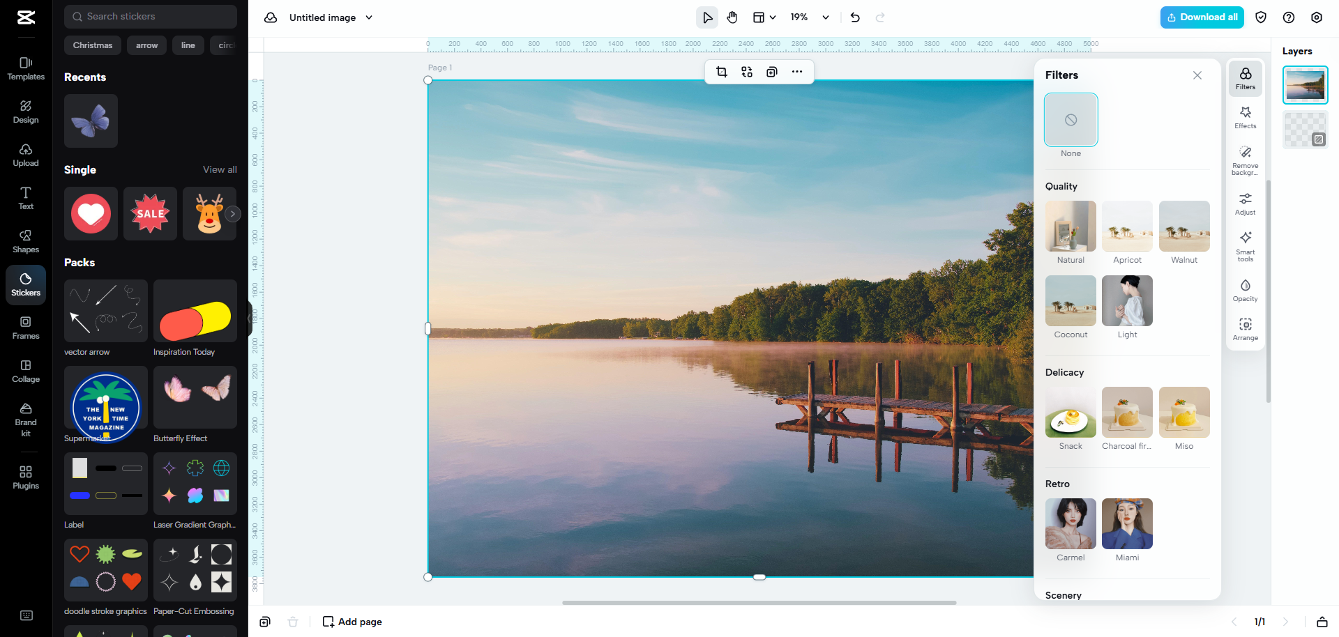 L'interfaccia di editing delle immagini di CapCut Web