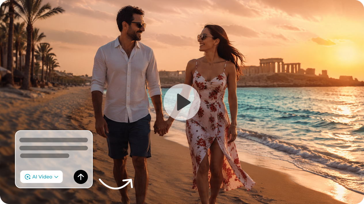 Create sunset beach visuals from text and images