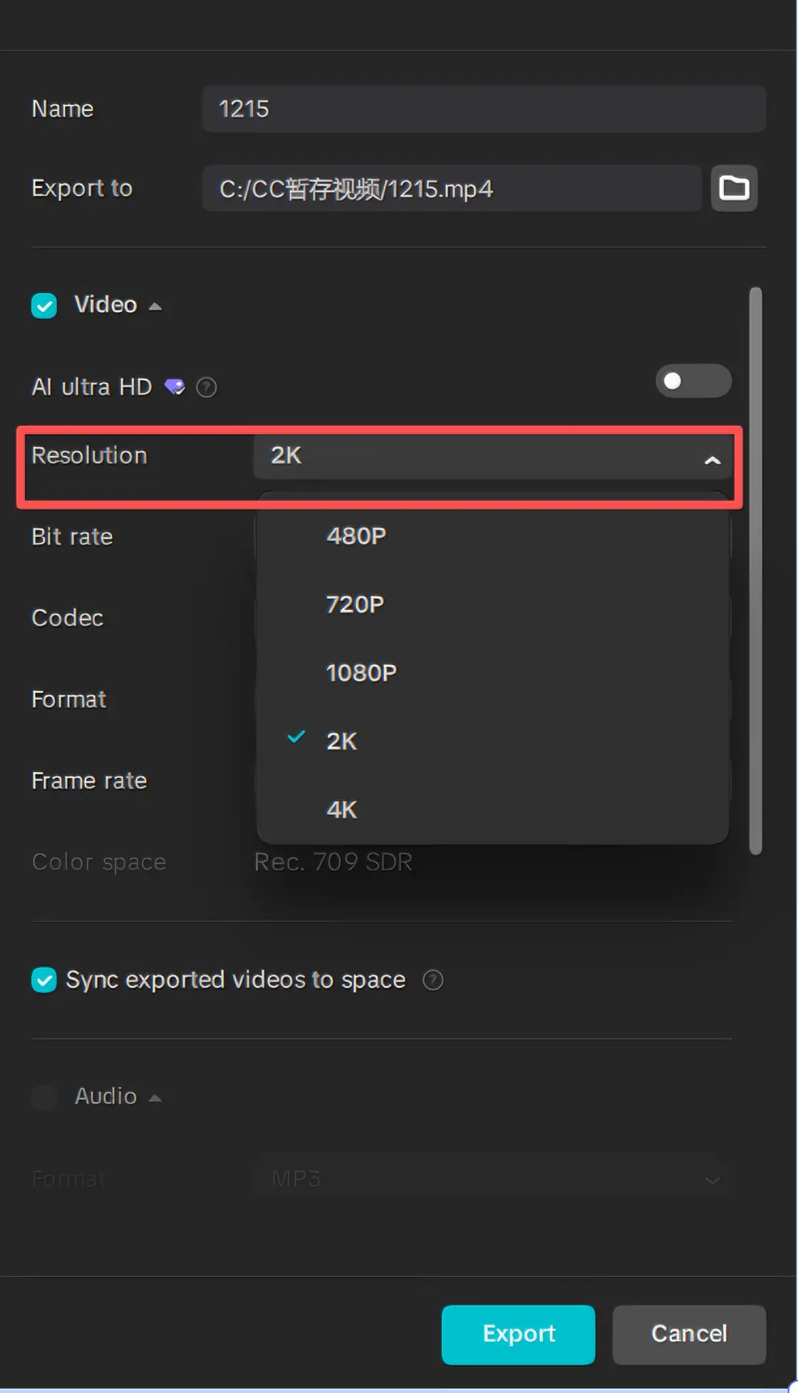 Kemampuan resolusi 2K / 4K di klien CapCut