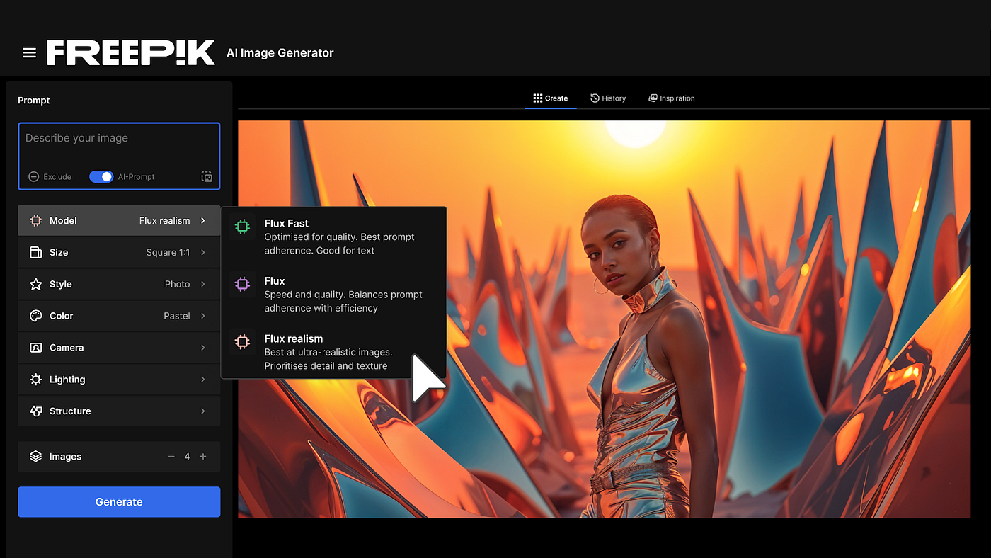 Interfaz de Freepik: un generador de imágenes de IA fácil de usar y gratuito