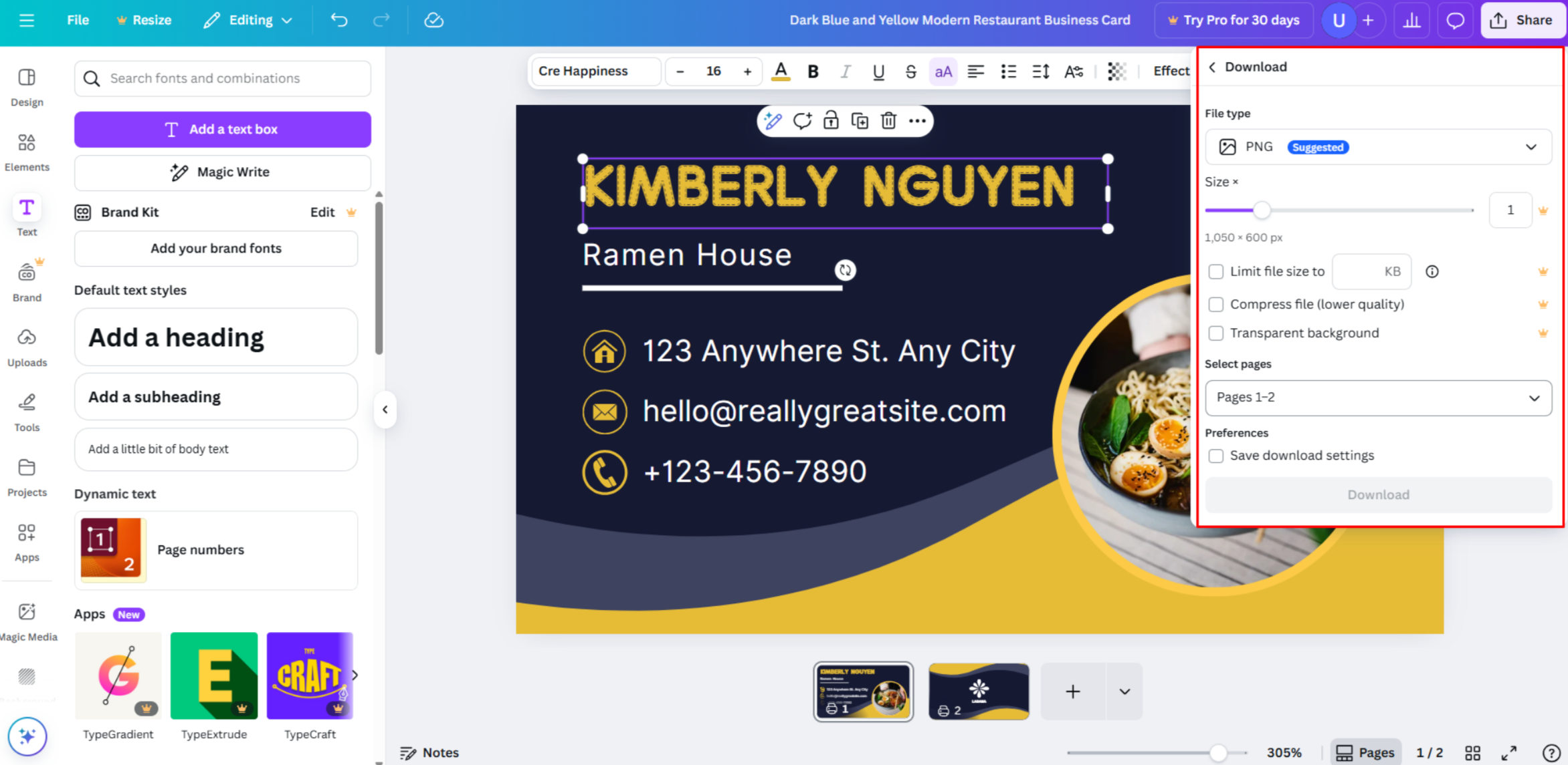 Memuat turun kad perniagaan dari Canva