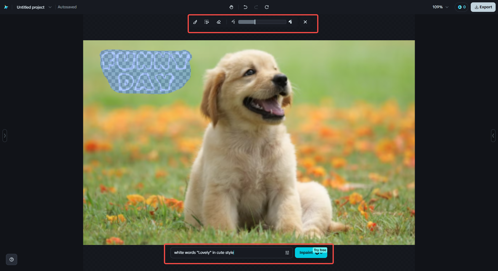 Using AI inpaint to edit text in the image
