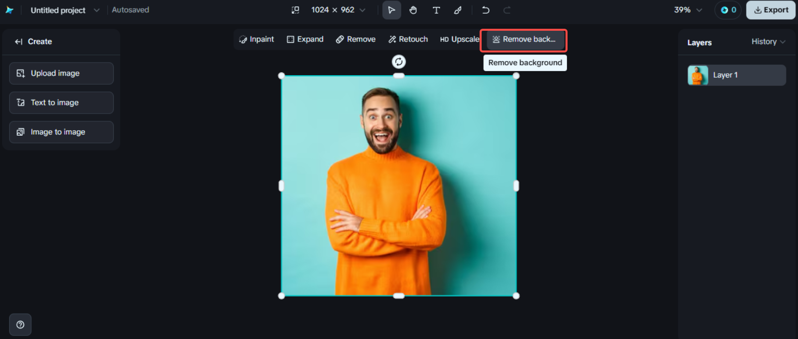 Apply the Remove background tool in Dreamina