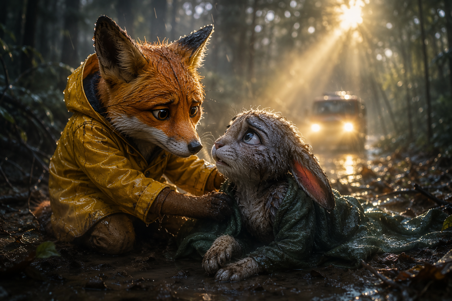 Dreamina AI animal drama generator video prompt example 2: Rainy Puppy Moment