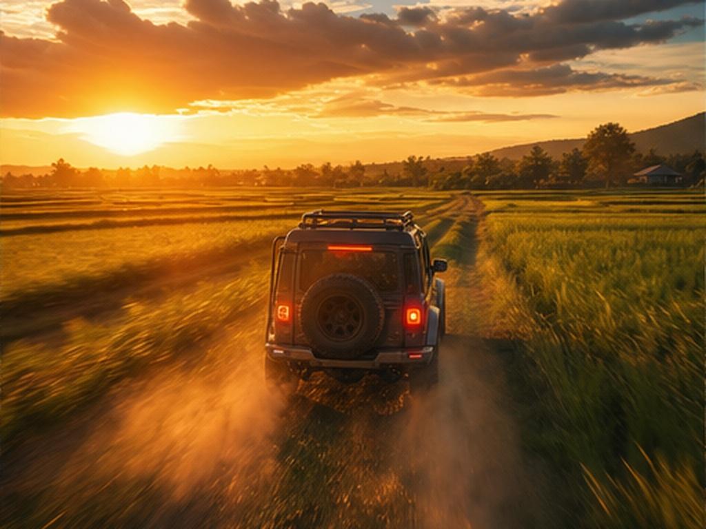AI Paddy Drift Video prompt example 2 - Sunset field pass