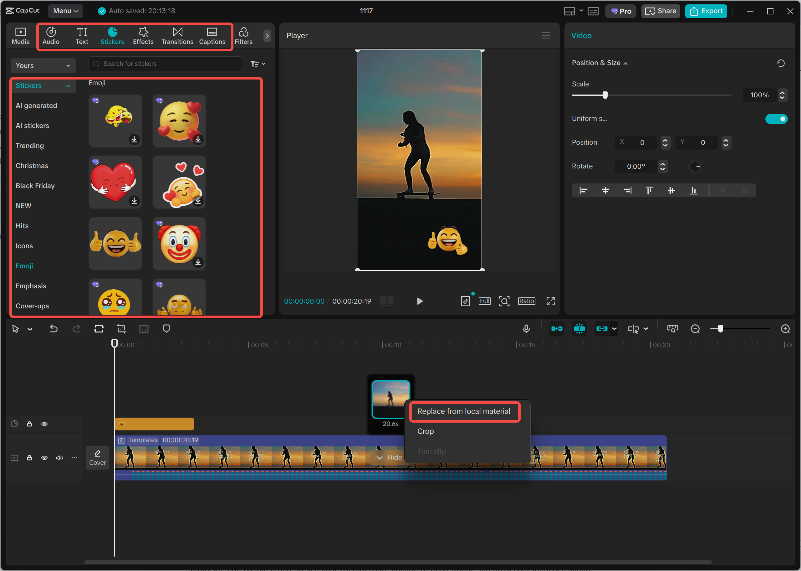 Bearbeitungsarbeitsbereich auf CapCut-Desktop mit angeordneten Clips