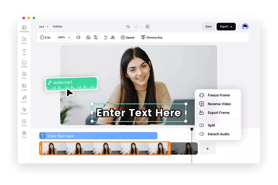 Interfaz de FlexClip: un creador eficiente de videos de marketing en línea.