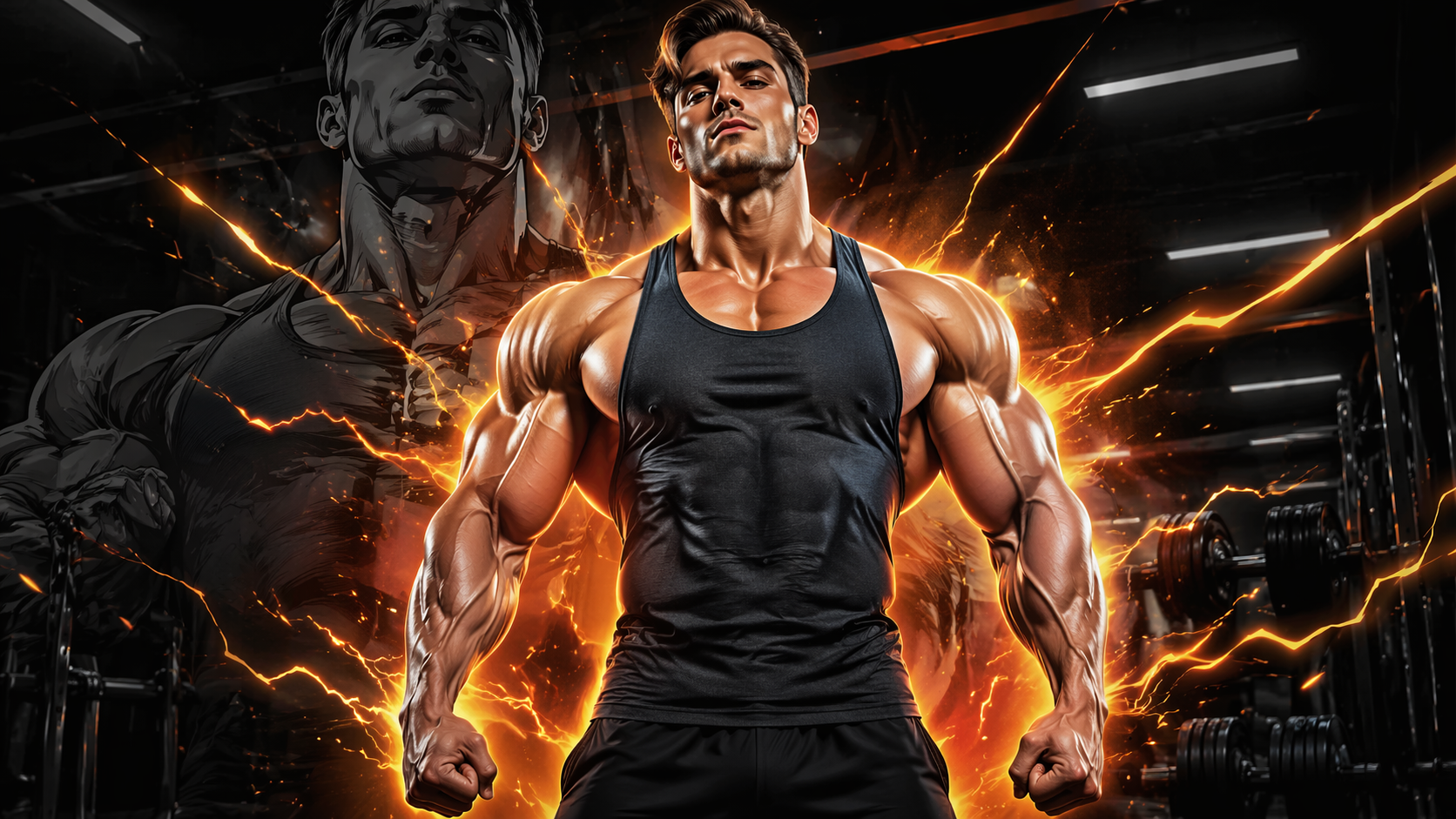 Filtro de esteroides Dreamina AI, ejemplo 2: Cartel de fitness cómico
