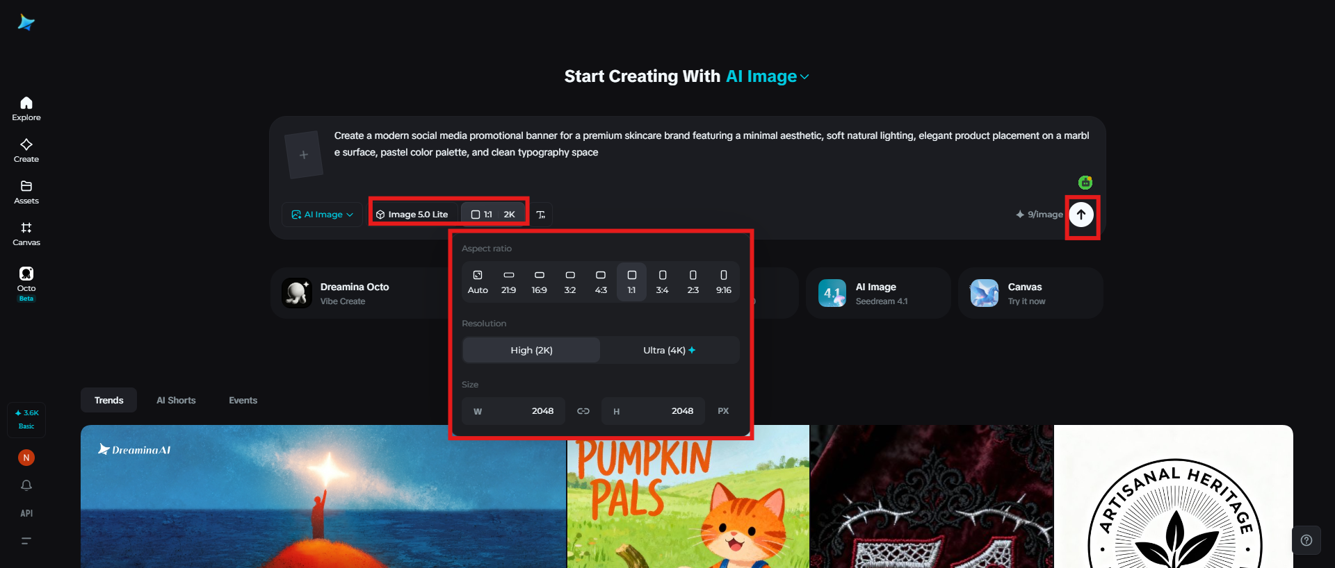 Select the image model and generate