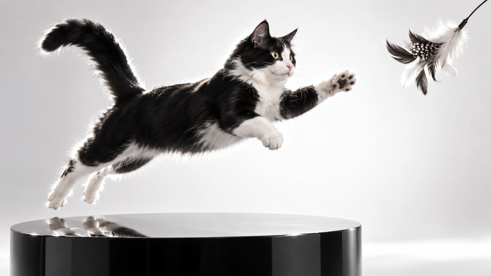 black-and-white cat commercial: Studio Leap for a Feather