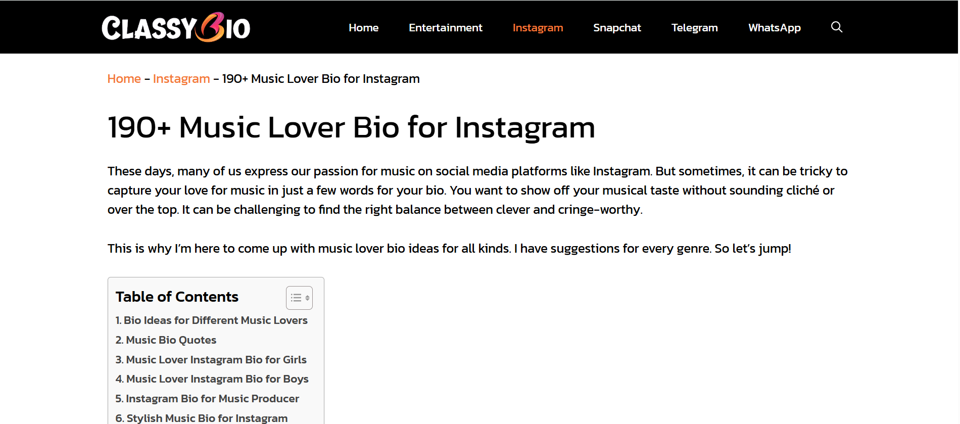 ClassyBio - sumber dalam talian untuk mengakses bios Instagram untuk pemuzik