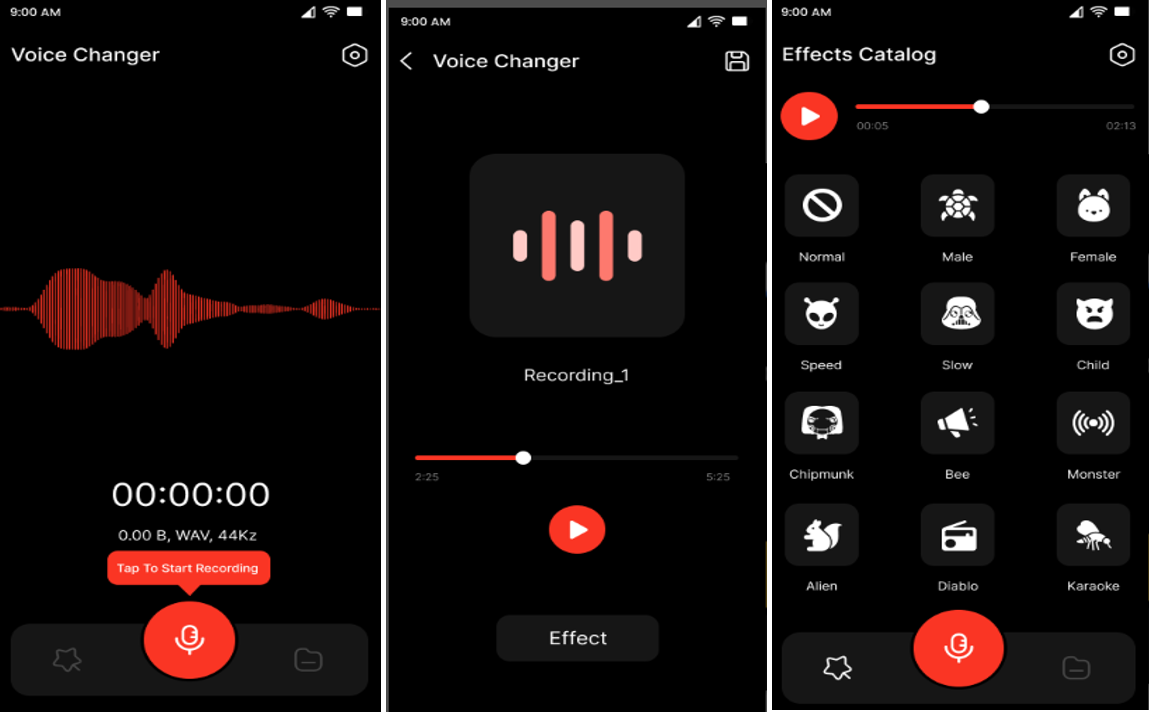 Interface of Voice Changer Plus - a reliable free voice changer for mobile