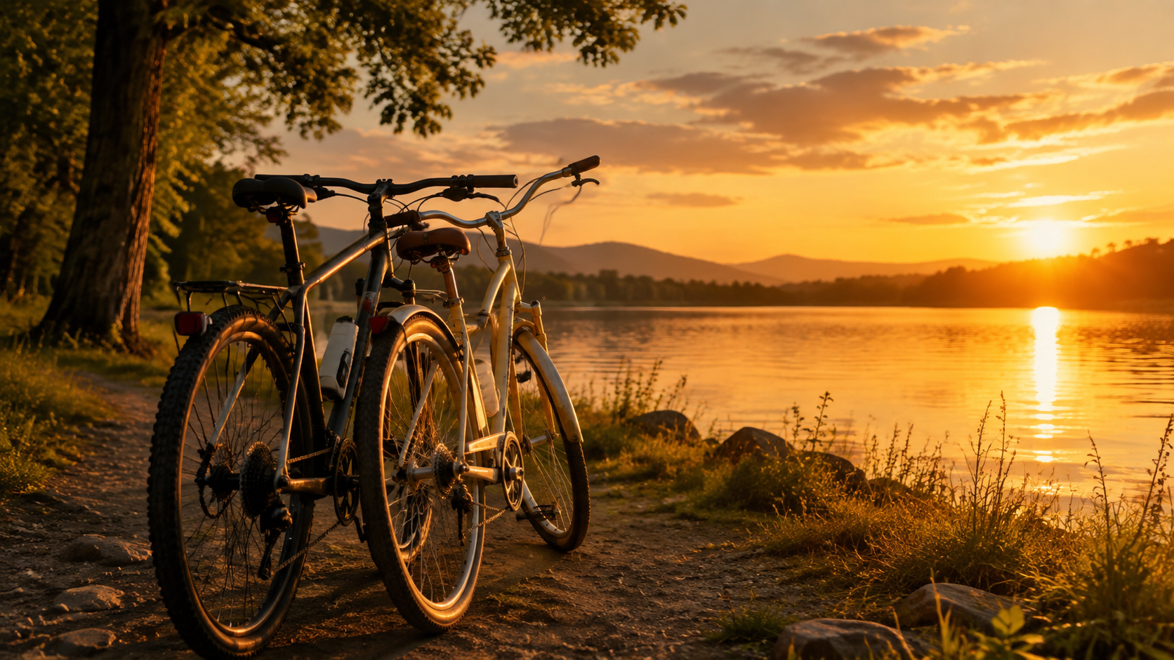 Two Bicycles by the Lake