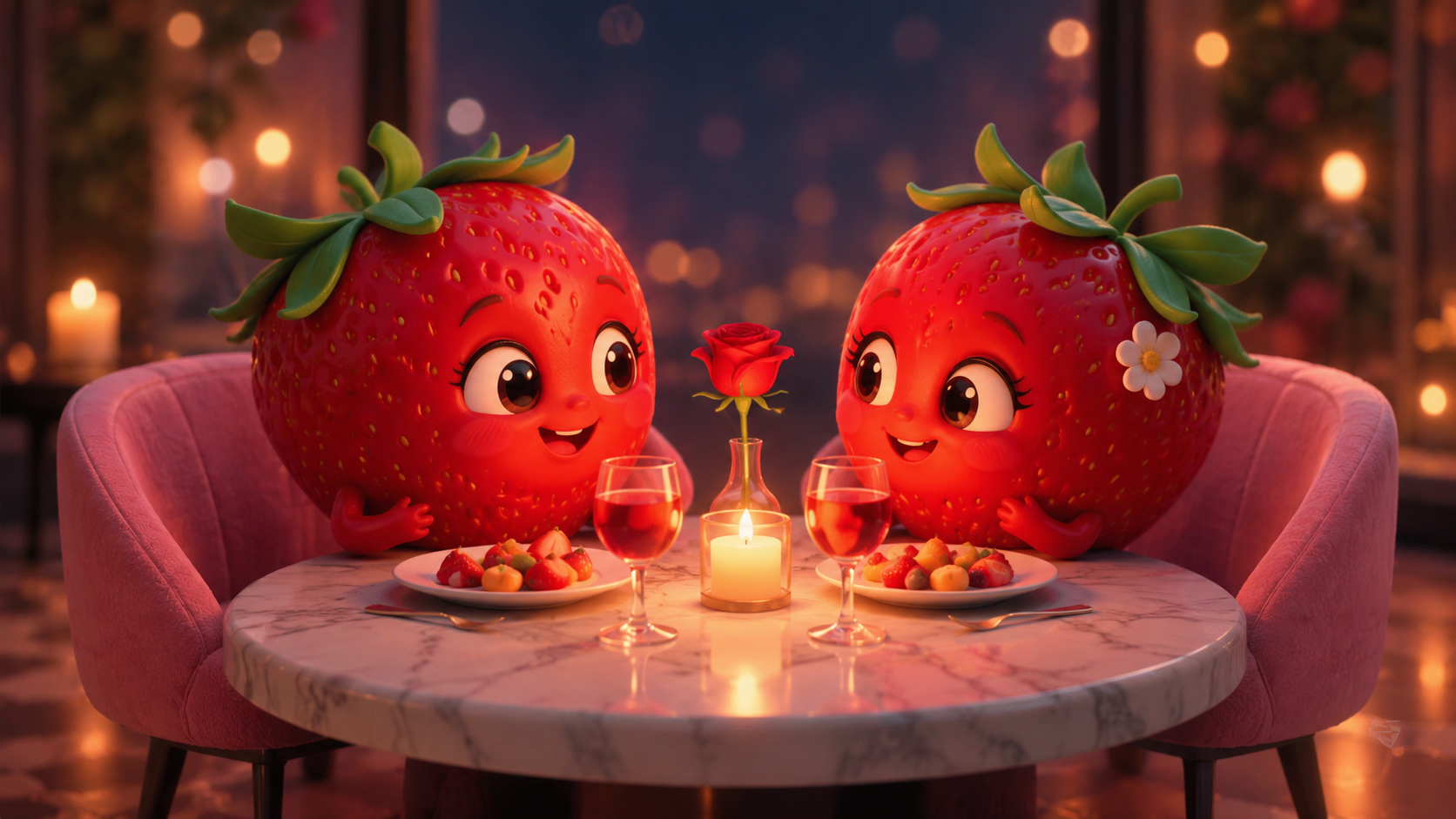  Aardbeien delen een diner bij kaarslicht