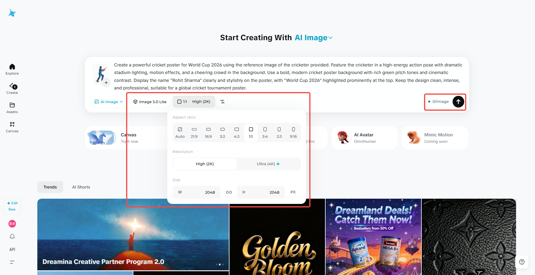 Select the model and adjust image settings