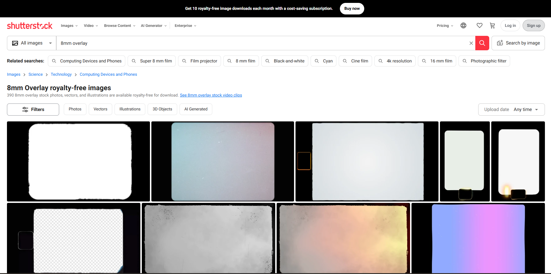 Shutterstock의 인터페이스 - 무료 필름 그레인 오버레이를 위한 또 다른 웹 사이트