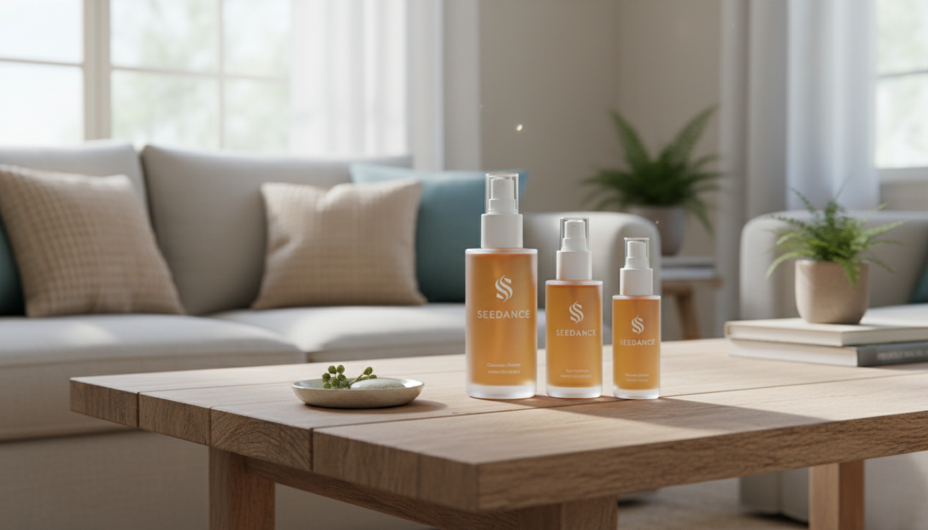 Seedance use case: e‑commerce product demo—product on table in lifestyle setting, consistent textures and labels; corner badge ‘Seedance’.