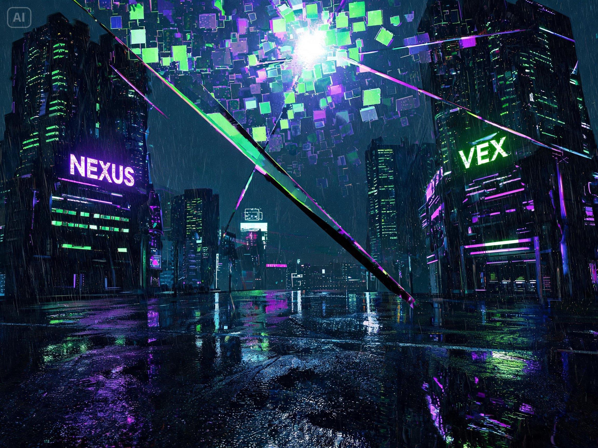 Aviso para una escena de decaimiento de datos ciberpunk