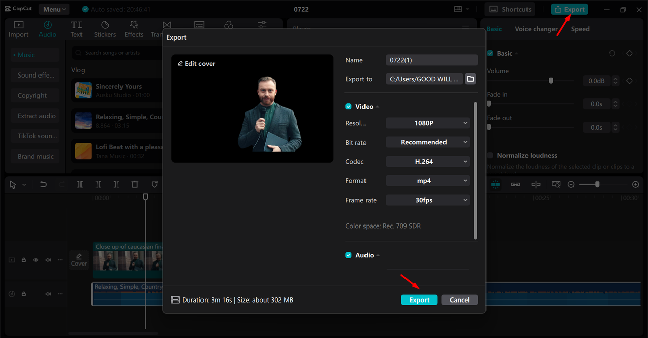 Exporting video from the CapCut desktop video editor