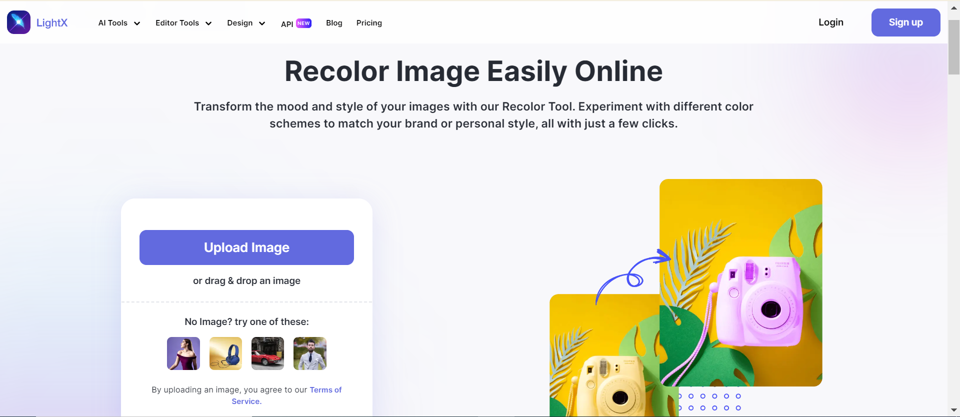 LightX online Bild recolor Website Seite