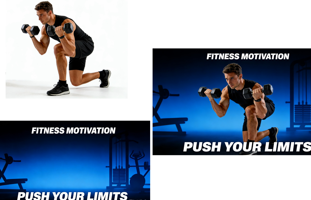 Verschiedene Elemente kombinieren, um ein neues Fitnessposter mit der Mehrfachbild-Fusion-Funktion von Dreamina zu erstellen