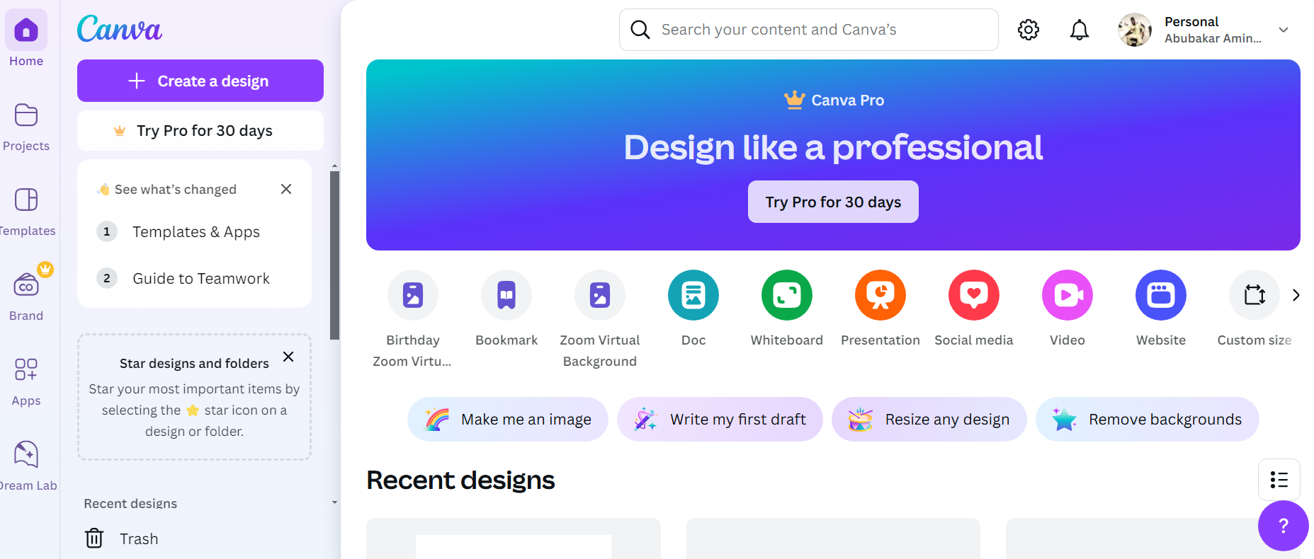 Canva interface